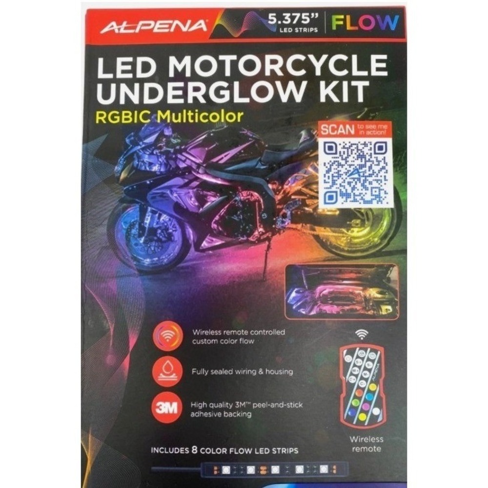 Alpena Flow LED Motorcycle Underglow‎ Kit RGBIC Multicolor Wireless Remote (NEW)